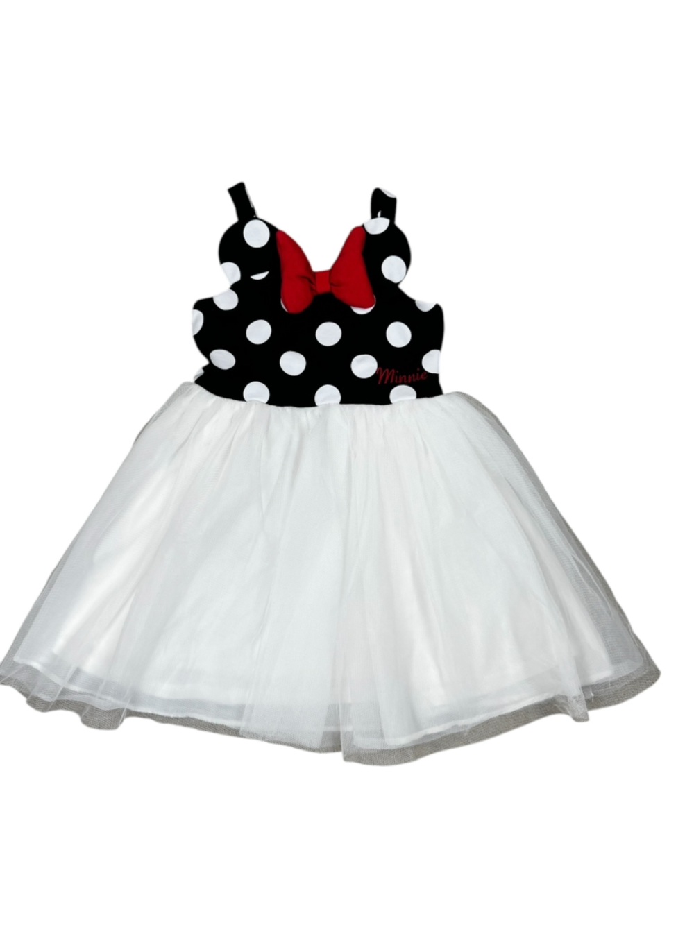Disney Minnie Mouse Girls 3D Bow & Polka Dot Print Dress Tulle Skirt Size 4